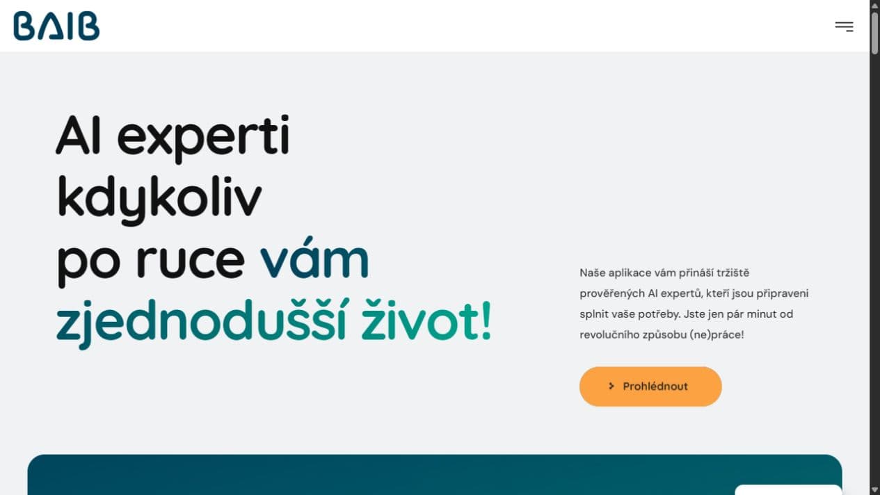 Úvodní stránka platformy BAIB.ai